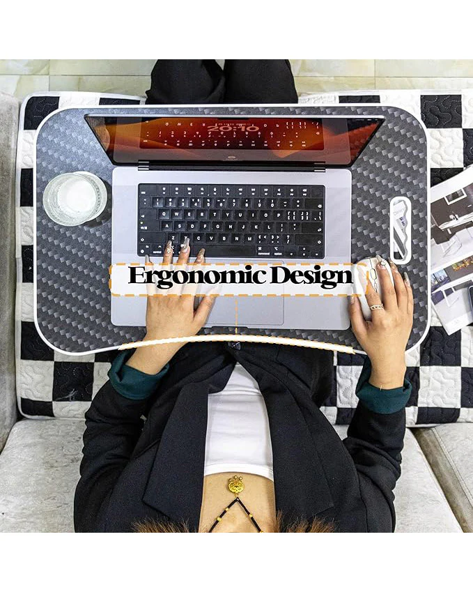Laptop Desk Tray with Foldable Legs Cup Slot Black Pattern - Image 6