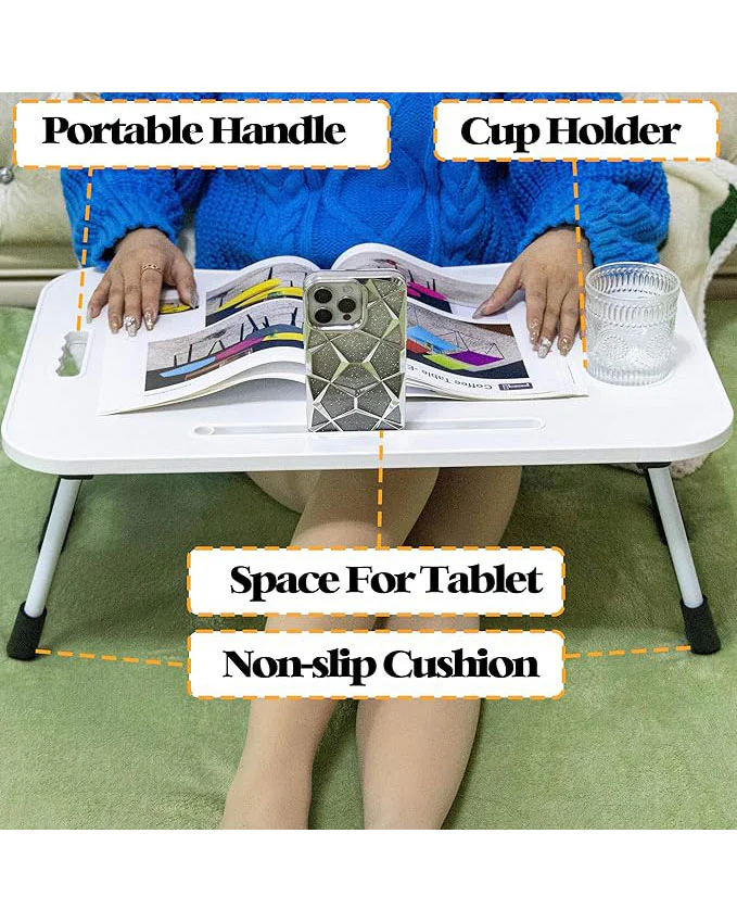 Laptop Desk Tray with Foldable Legs & Cup Slot White - Image 2