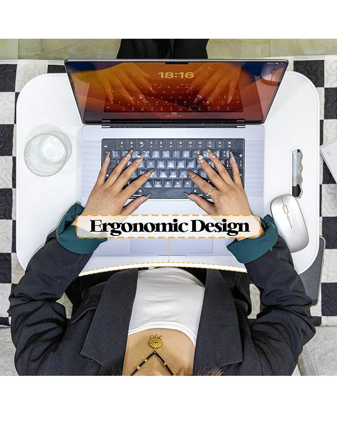 Laptop Desk Tray with Foldable Legs & Cup Slot White - Image 4