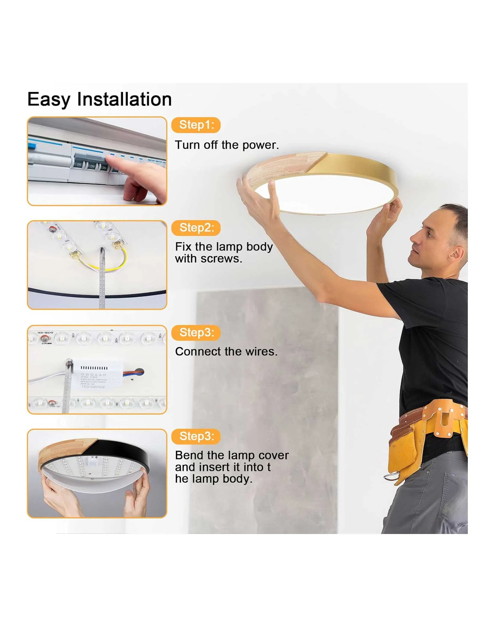 LED Ceiling Light Panel 50W 5000LM Gold 50cm - Image 5
