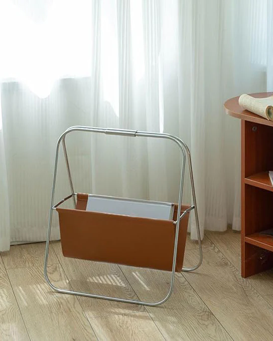 Magazine Holder Stainless Steel PU Leather Brown - Image 2