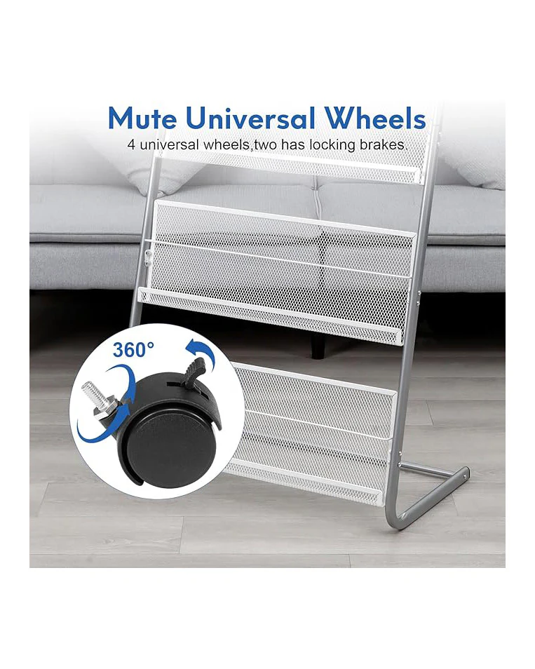Magazine Rack Holder 4 Pockets Floor Standing Silver - Image 3