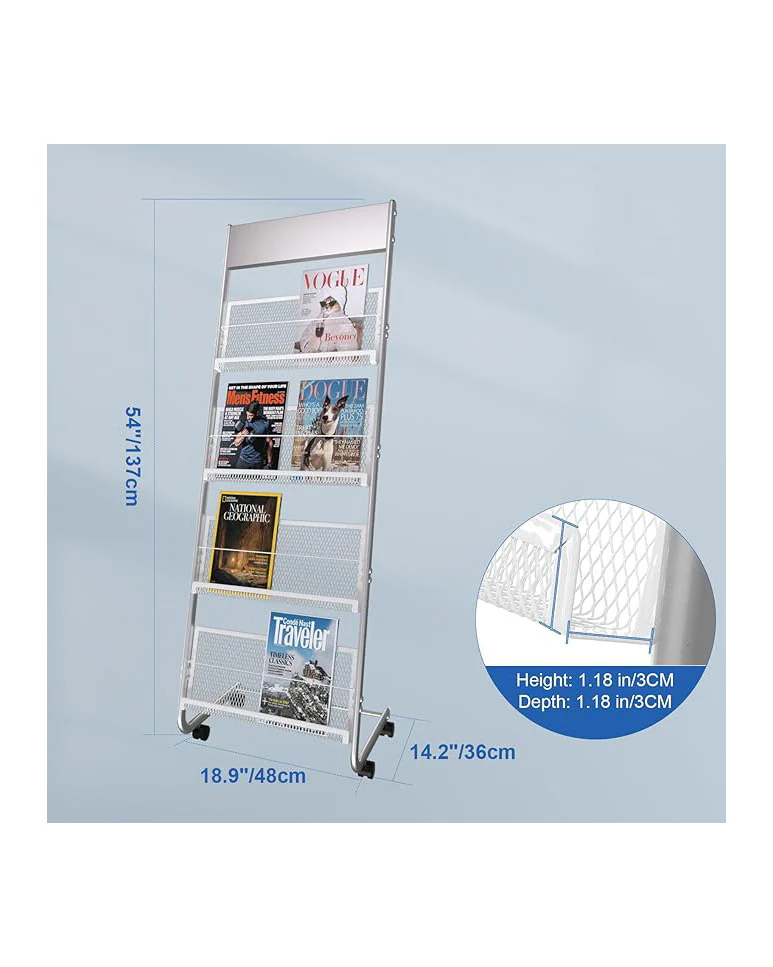 Magazine Rack Holder 4 Pockets Floor Standing Silver - Image 4