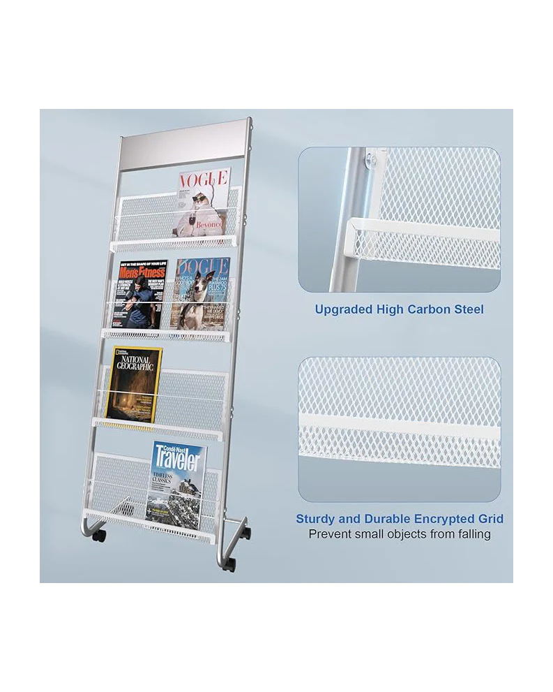 Magazine Rack Holder 4 Pockets Floor Standing Silver - Image 5