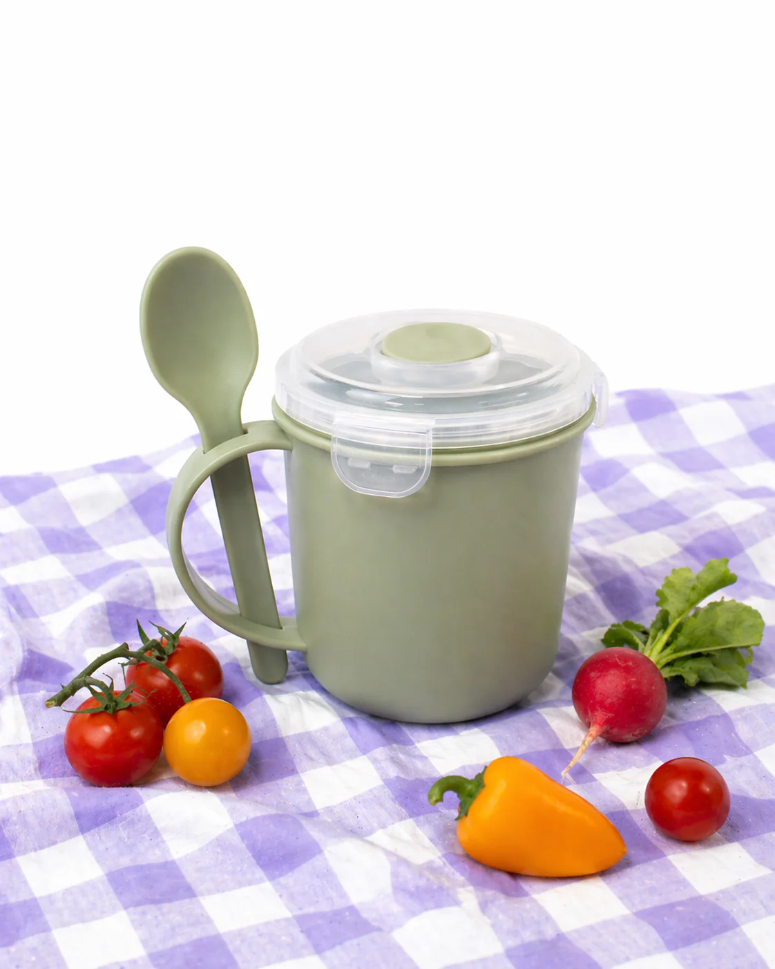 Microwavable Soup Mug With Spoon Sage