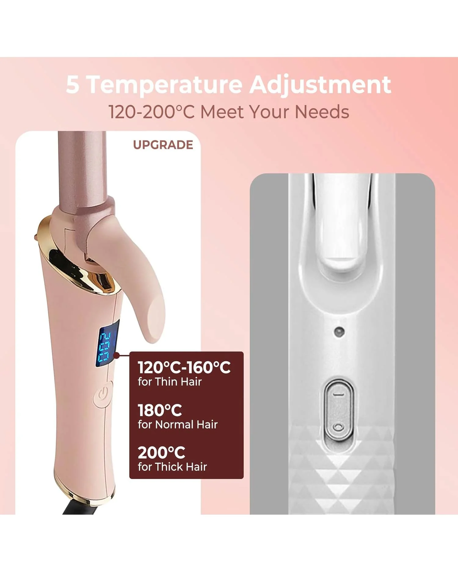 Mini Travel Curling Tongs 19mm Adjustable Temperature Pink - Image 5