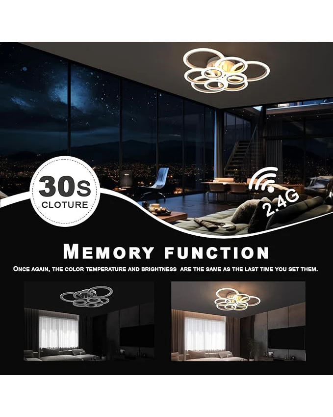 Modern Ceiling Light 9 Ring 10800lm Dimmable Acrylic LED - Image 2