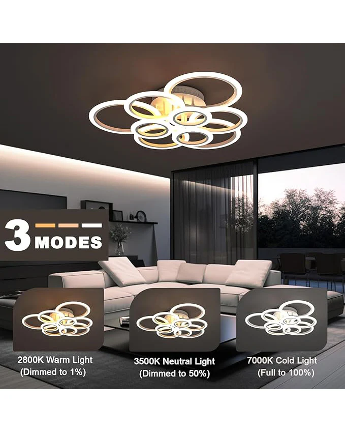 Modern Ceiling Light 9 Ring 10800lm Dimmable Acrylic LED - Image 4