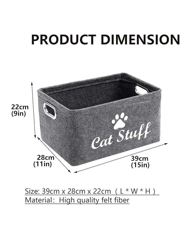 Morezi Felt Pet Toy Accessory Storage Basket Grey - Image 2