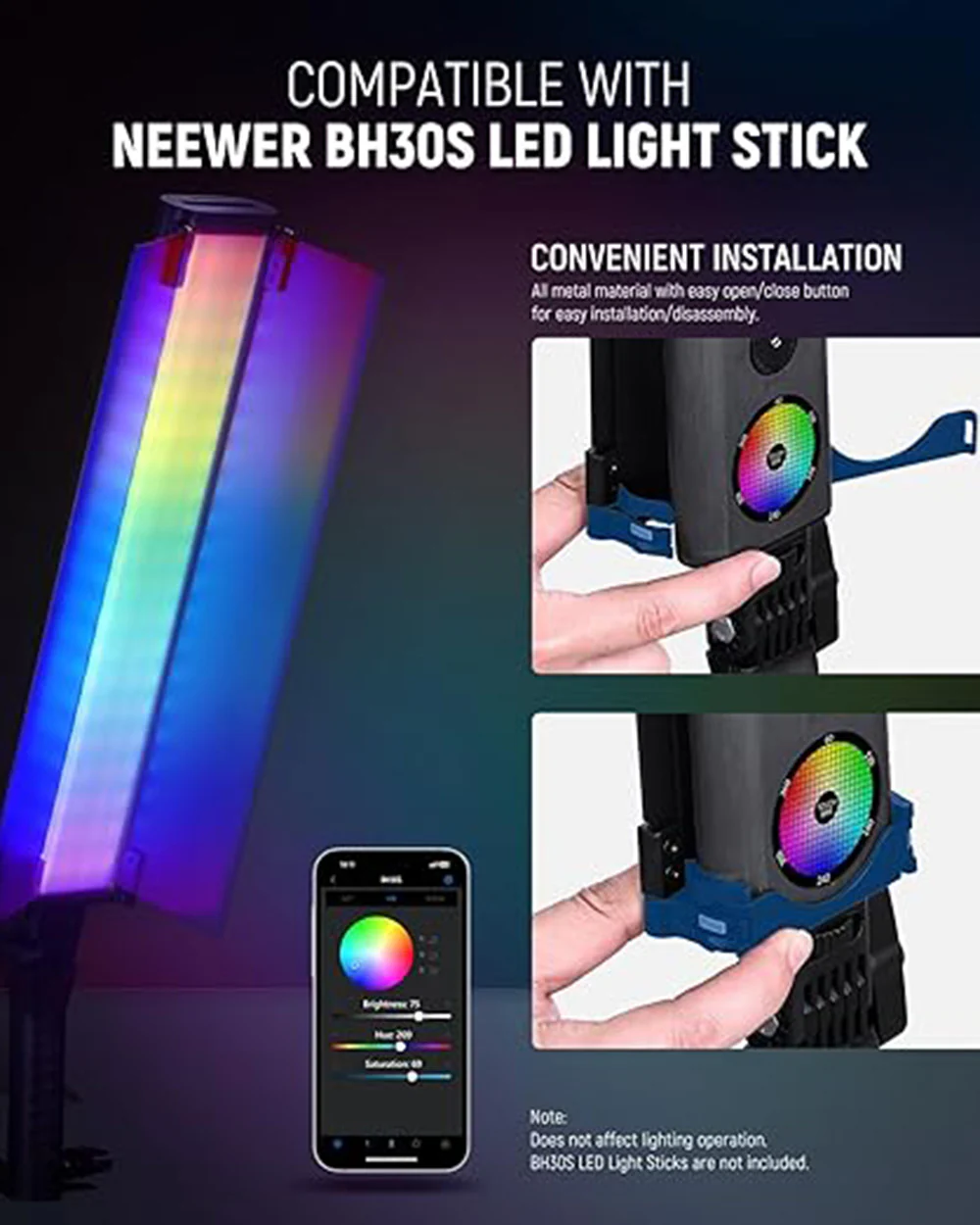 NEEWER CT-3 Metal Barndoor for BH30S Light Bar Aluminium Foldable Video Light - Image 3