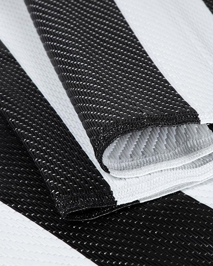 Outdoor Rugs for Garden Striped Black White 120x160cm - Image 4