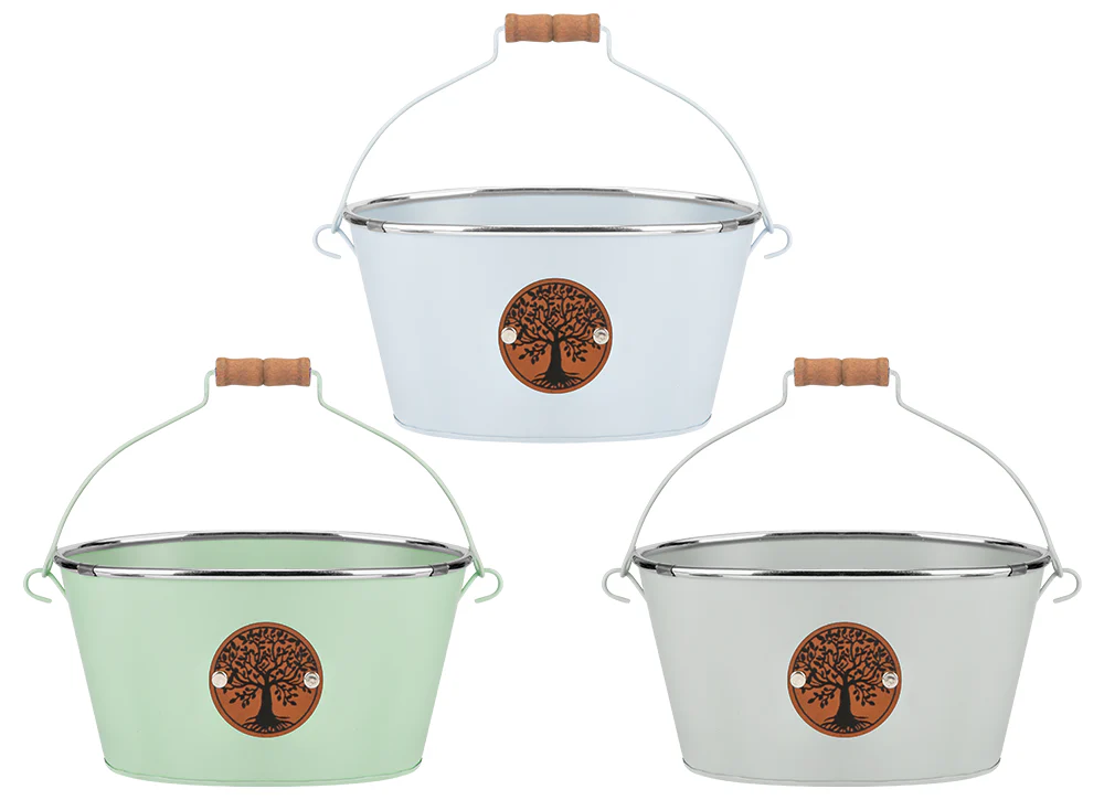 Oval Garden Planter with Leather Logo Blue Green Grey