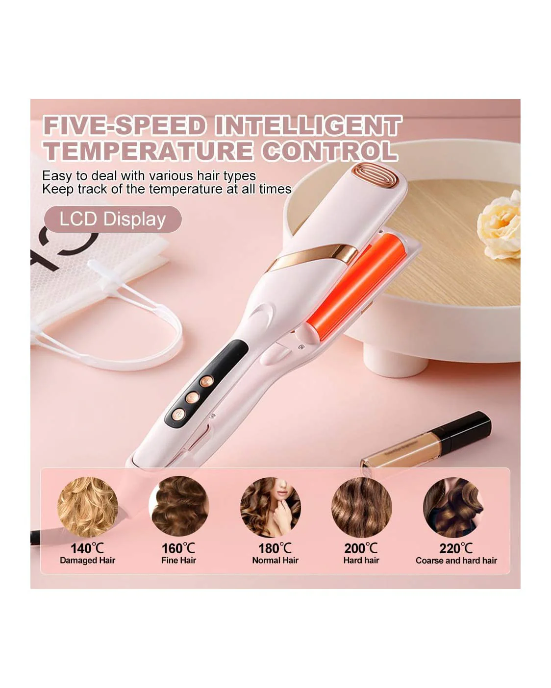 Professional Crimping Iron 32mm Wave Pink - Image 4