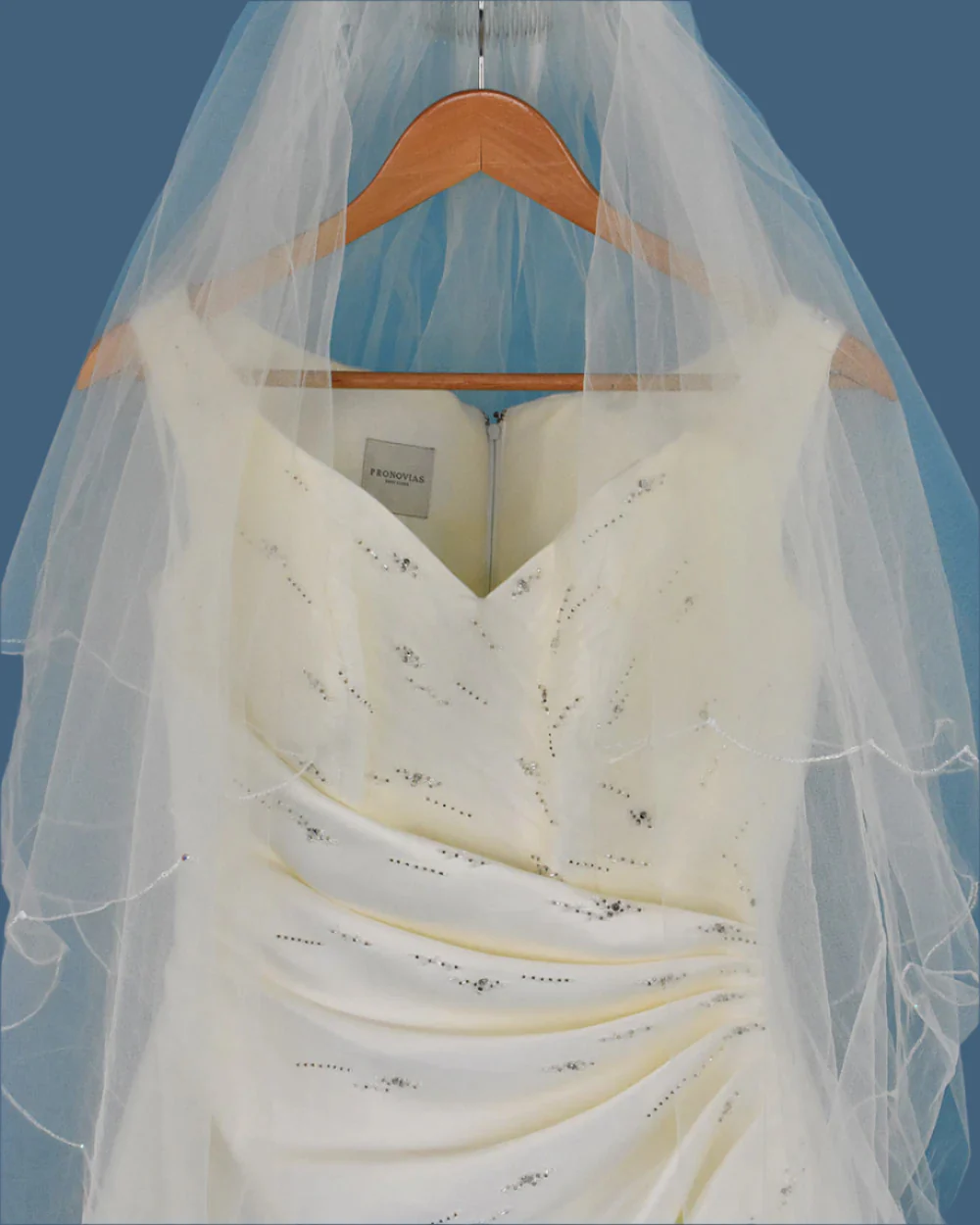 Pronovias Ivory A Line Wedding Dress with Veil Size 12 - Image 5