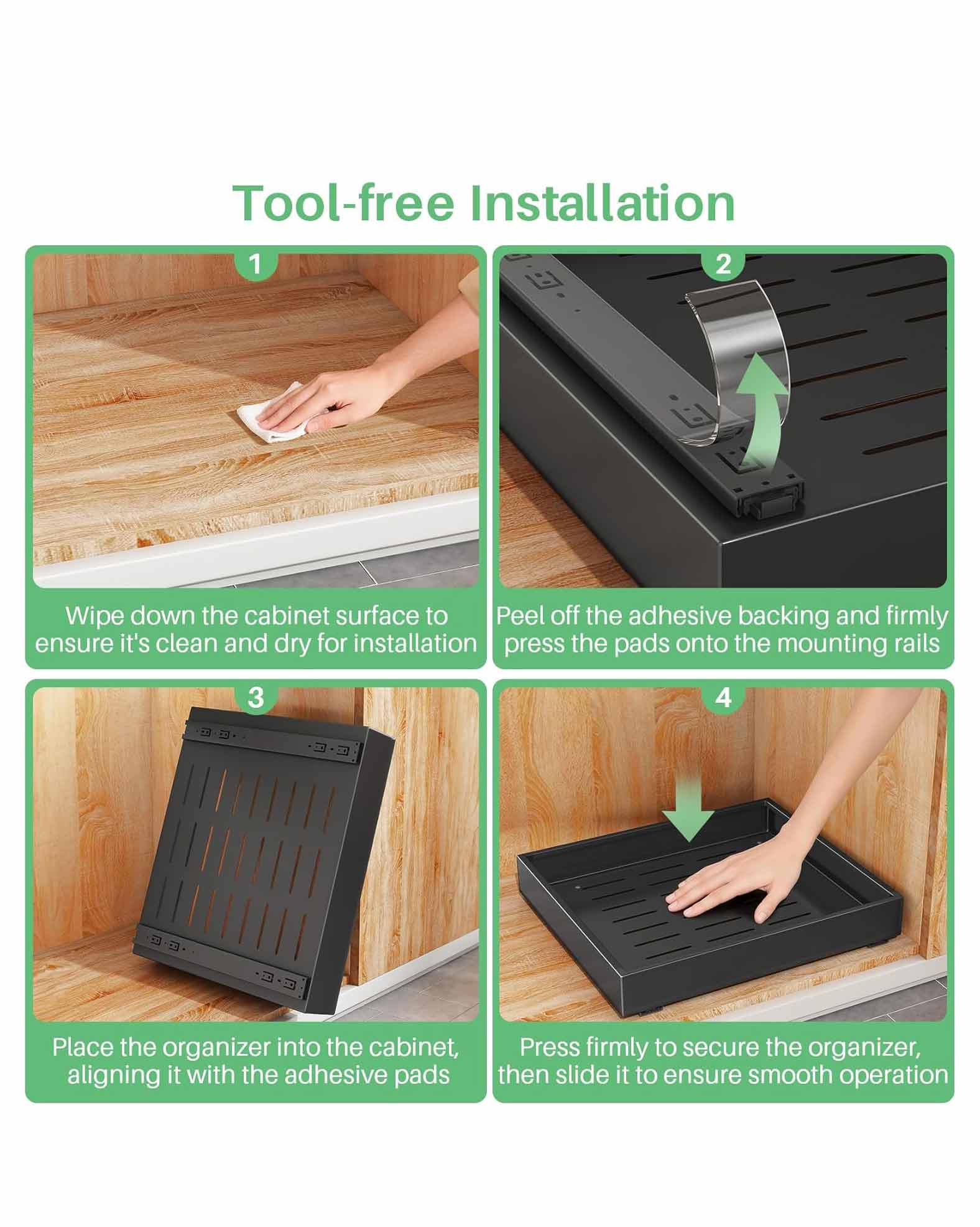 Pull Out Cabinet Organiser Heavy Duty Drawer Black 1pc - Image 4