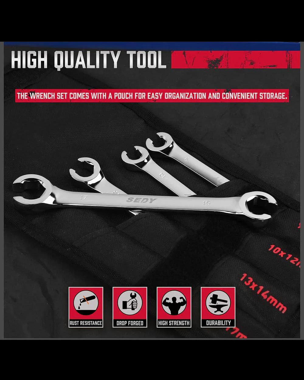 SEDY 4 Piece Set Metric Tubing Wrench with Case - Image 6