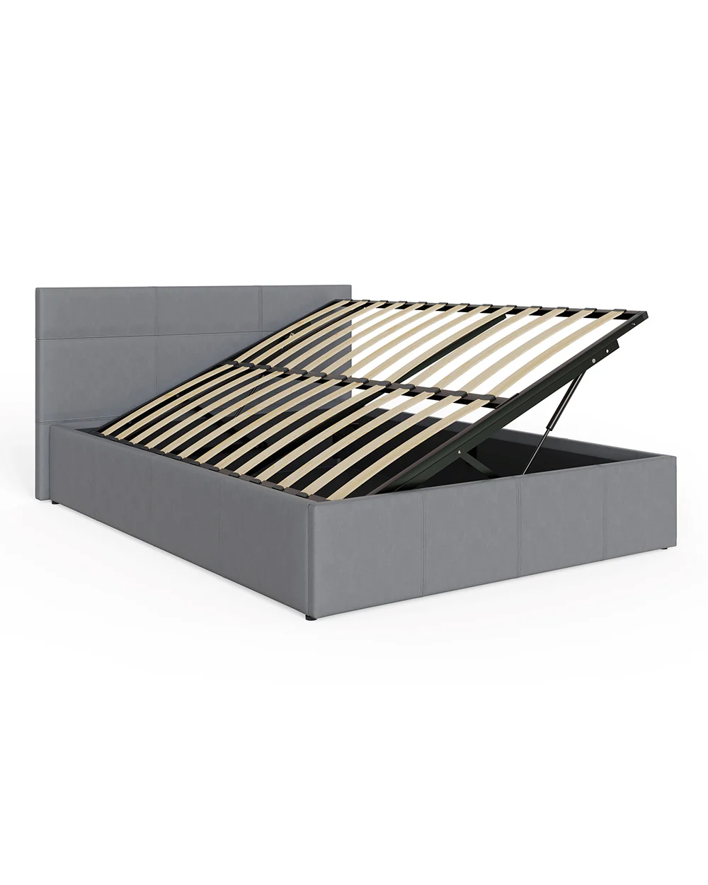 Side Lift Ottoman Double Bed Grey Leather 135cm - Image 6