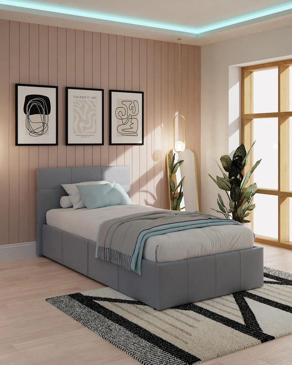 Side Lift ottoman Single Bed Grey Faux Leather