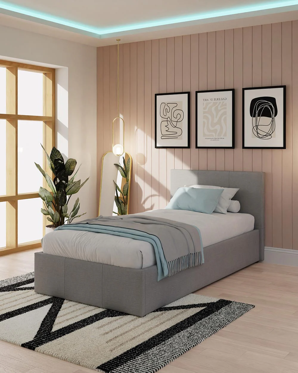 Side Lift ottoman Single Bed Grey Hopsack