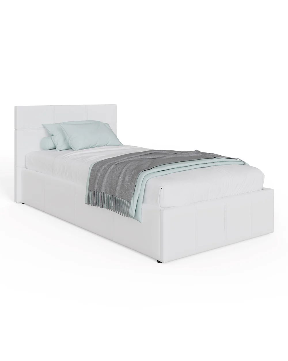 Side Lift ottoman Single Bed White Faux Leather - Image 4