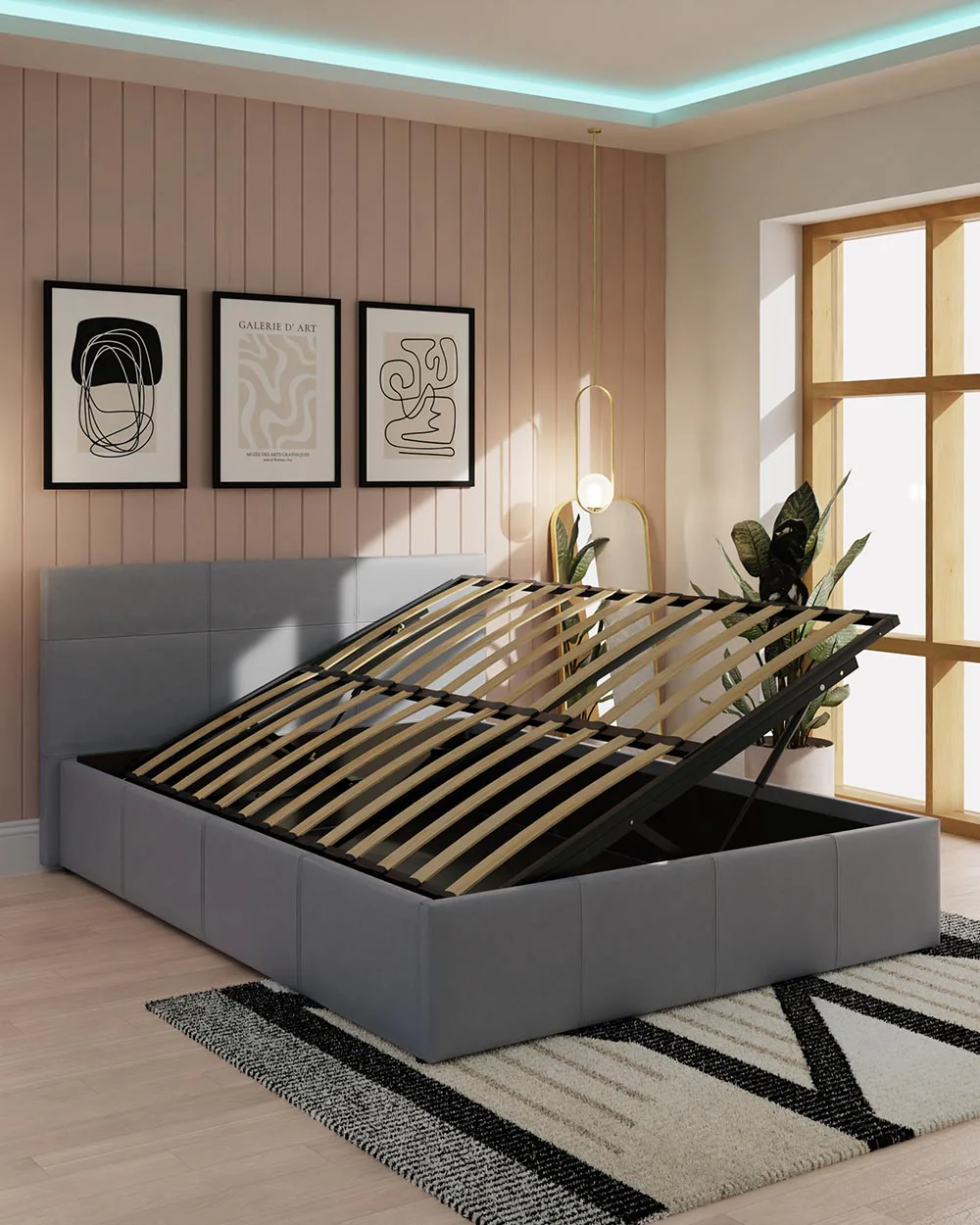 Side Lift Ottoman Small Double Bed Grey Faux Leather - Image 2