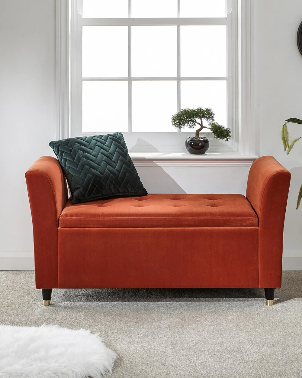Storage Bench Window Seat, Russet Velour