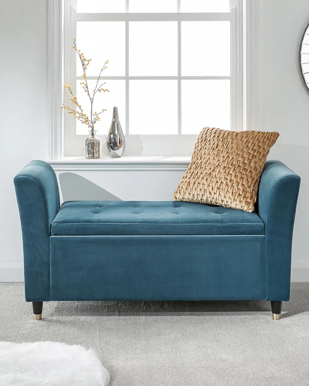 Storage Bench Window Seat Genoa Teal Velour