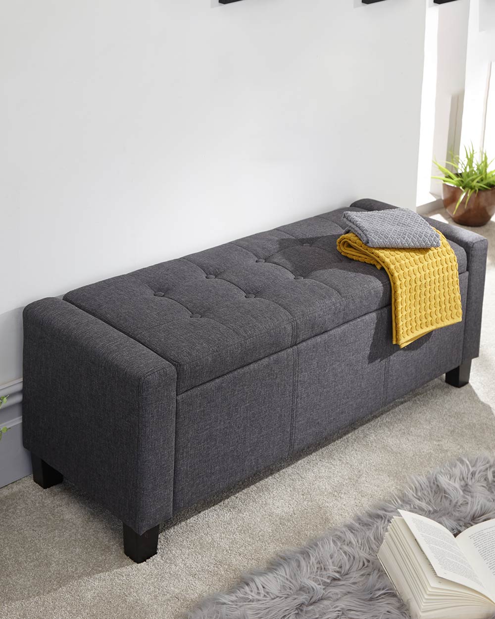 Verona Ottoman Bench Charcoal Grey Fabric - Image 2