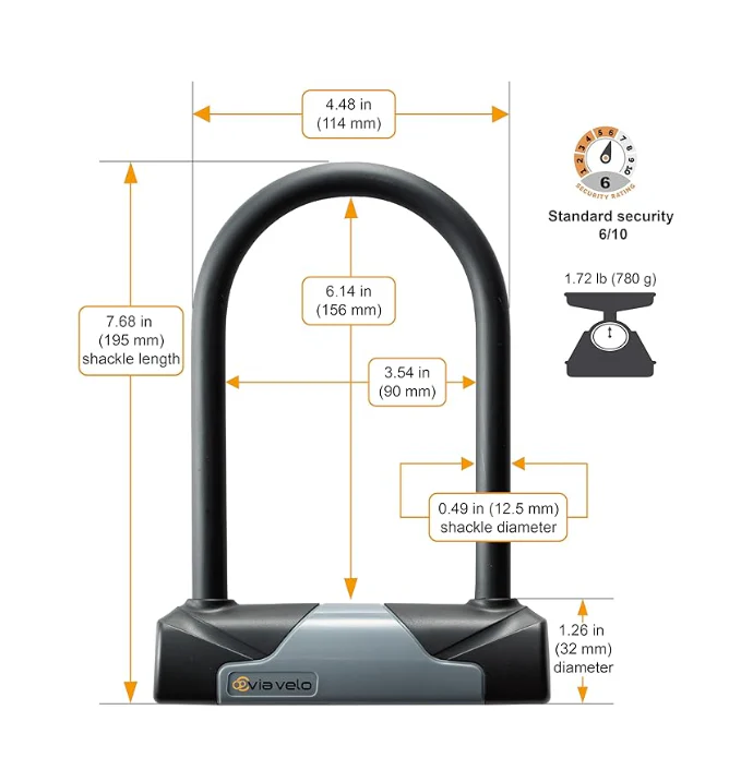Via Velo Heavy Duty Anti-Theft Bike U-Lock with Cable - Image 3