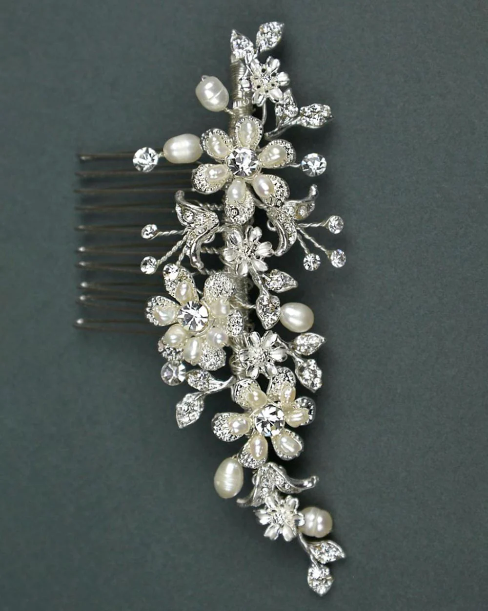 Wedding Hair Comb Diamante Pearl Floral - Image 2