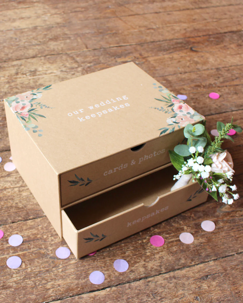 Wedding Keepsake Box 2 Drawer, Floral - Image 10