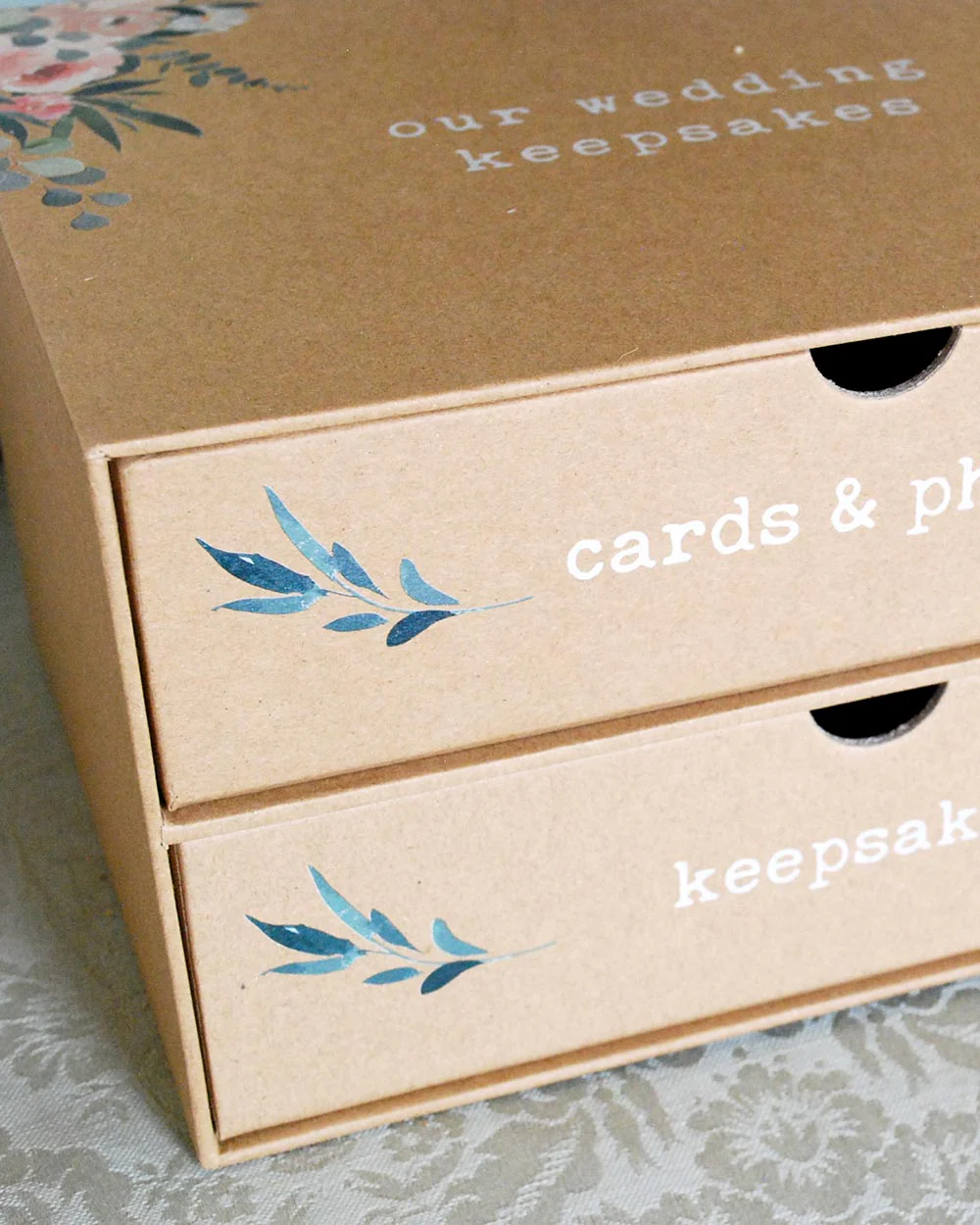 Wedding Keepsake Box 2 Drawer, Floral - Image 3