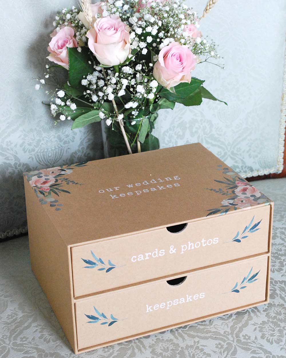 Wedding Keepsake Box 2 Drawer, Floral - Image 5