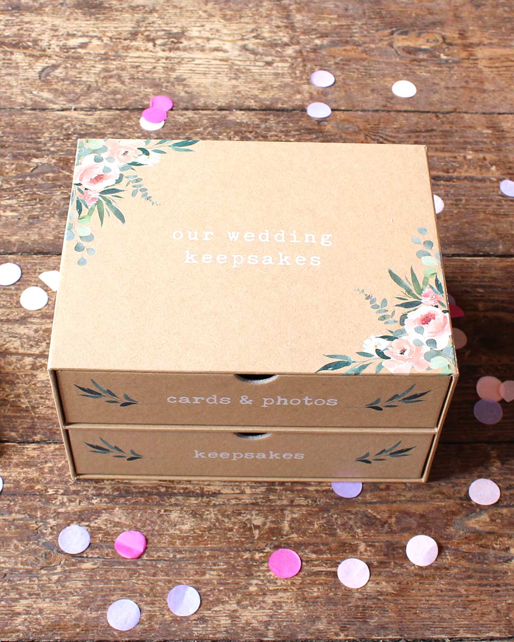 Wedding Keepsake Box 2 Drawer, Floral - Image 7