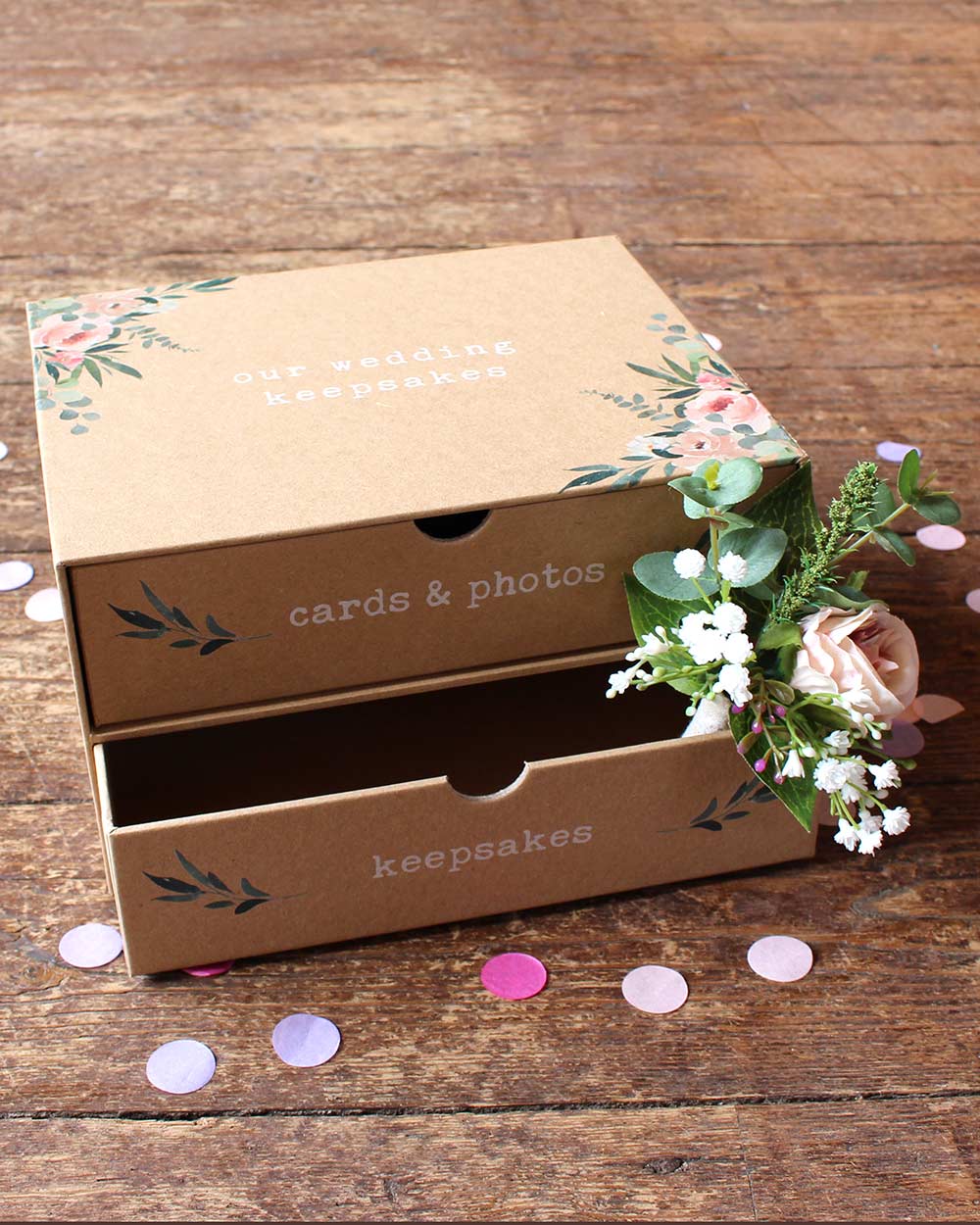 Wedding Keepsake Box 2 Drawer, Floral - Image 8