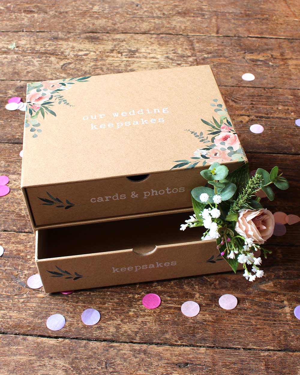 Wedding Keepsake Box 2 Drawer, Floral - Image 9
