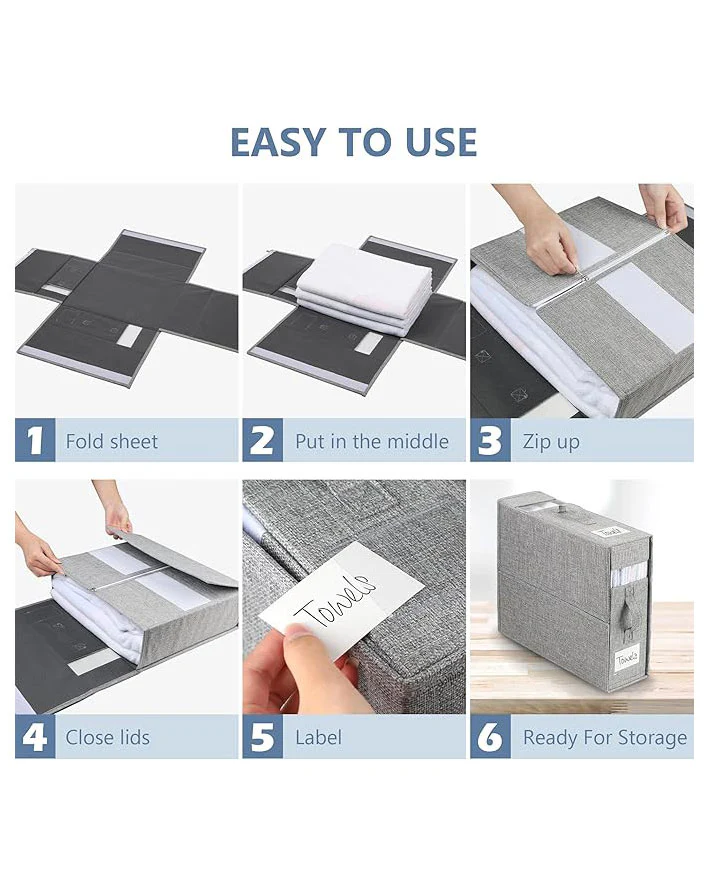 WELTRXE Bedding Storage Bed Sheet Organiser 2 Pack Grey - Image 4