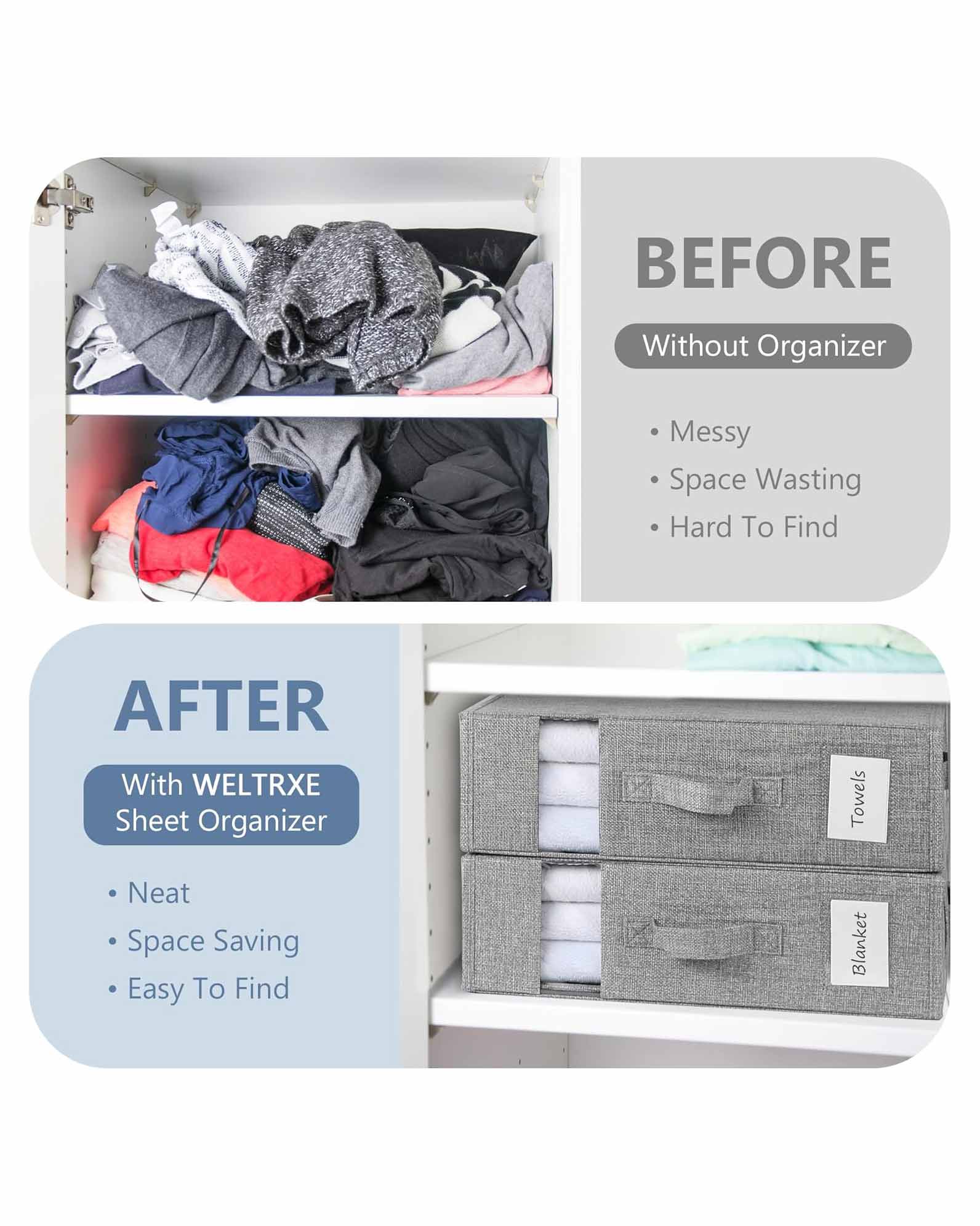 WELTRXE Bedding Storage Bed Sheet Organiser 2 Pack Grey - Image 5