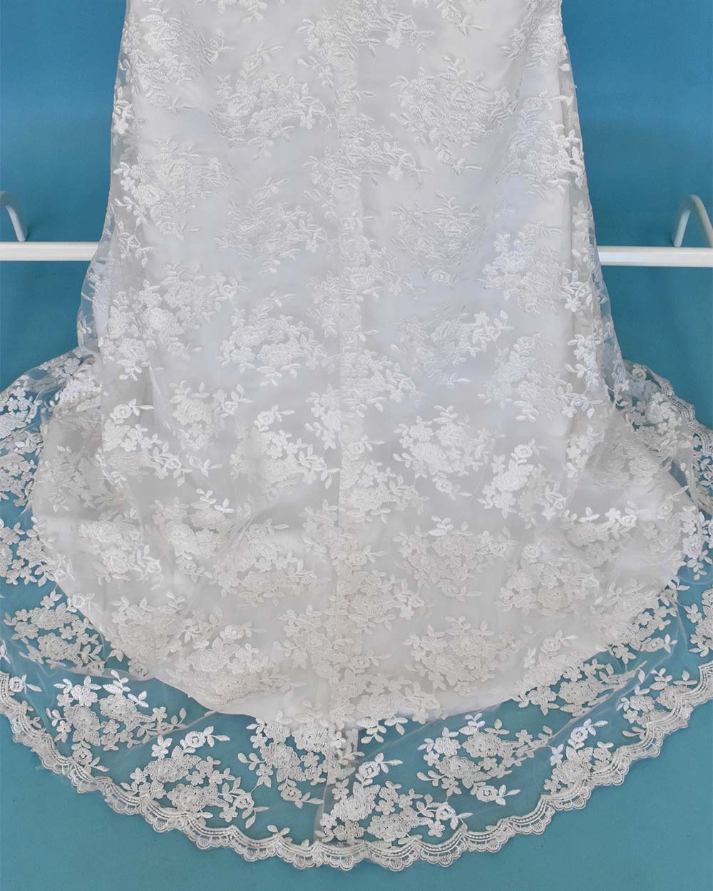 White Strapless Floral Lace Wedding Dress - Image 11