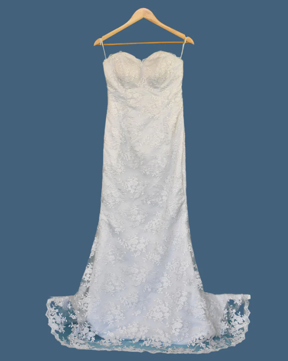 White Strapless Floral Lace Wedding Dress - Image 2