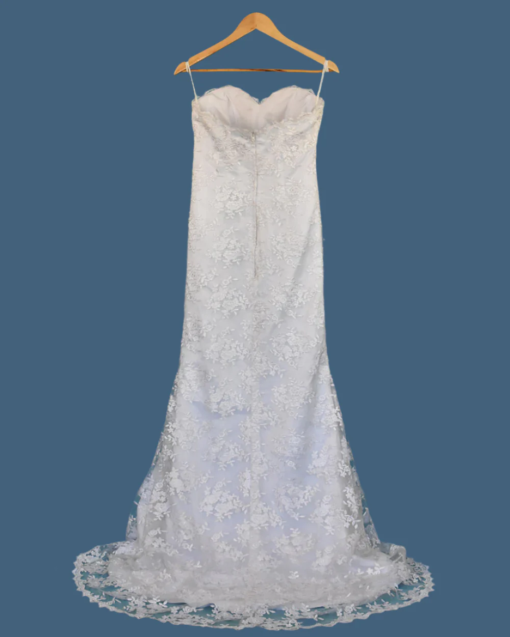 White Strapless Floral Lace Wedding Dress - Image 3