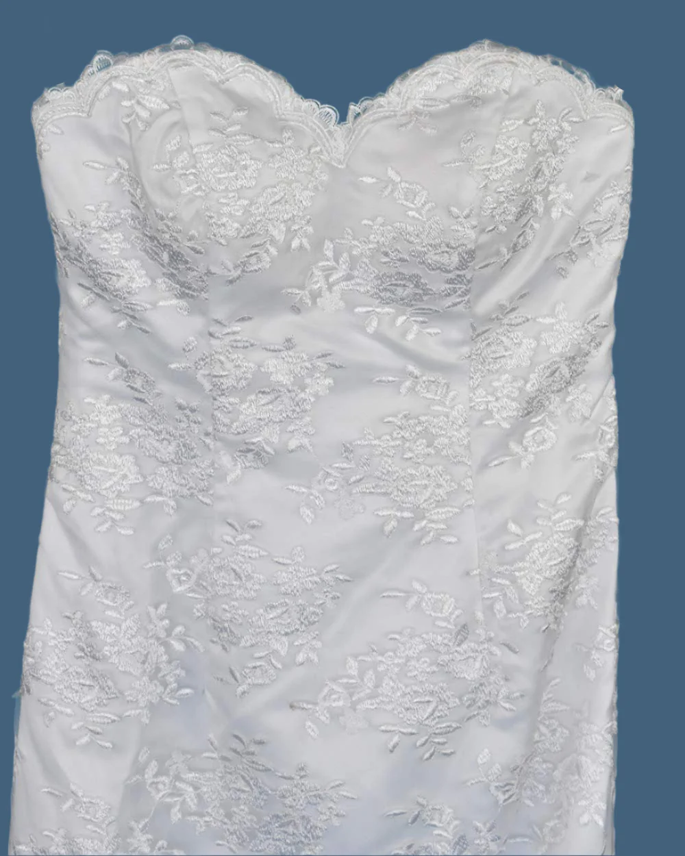 White Strapless Floral Lace Wedding Dress - Image 4